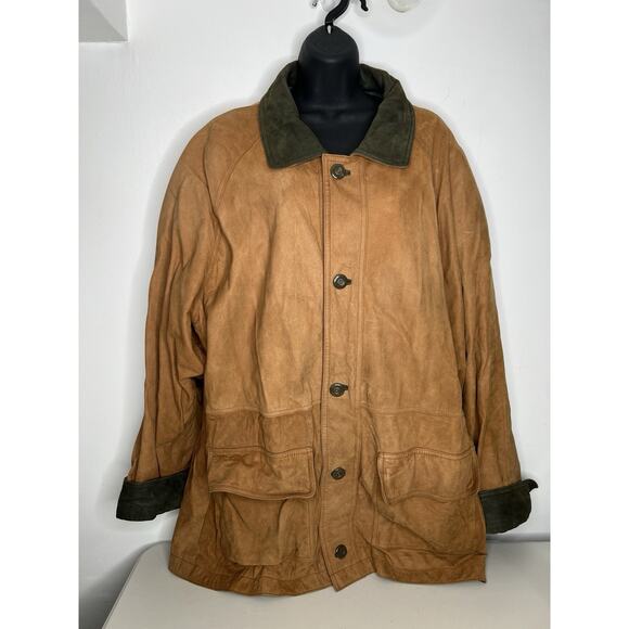 Vintage Merit Awards Genuine Leather Tan & Green Jacket Men’s Size XL - Picture 1 of 14